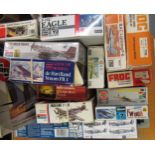 Box containing fifteen various model aircraft kits, including Frog, Airfix, Revel etc.