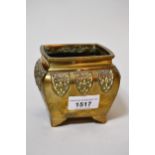 Chinese square baluster form censer, 3.5ins high