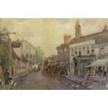 George Ray Burtenshaw, mixed media ' West Street, Dorking in 1860 ', signed and dated 1950, 15.25ins