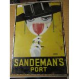 Enamelled metal advertising sign for Sandeman's port, 23ins x 16ins