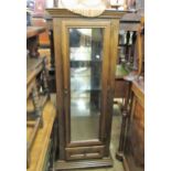 Reproduction oak narrow display cabinet, 25.5ins x 18.5ins x 65ins high
