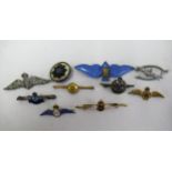 Bag of ten World War II silver and other sweetheart brooches