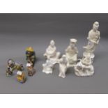 Group of six various oriental blanc de chine figures and a small quantity of oriental porcelain