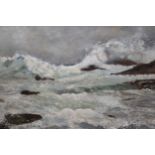 Late 19th / early 20th Century oil on canvas, coastal scene with breaking waves, unsigned, 12ins x
