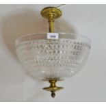 Modern hobnail cut glass and gilt brass bowl form light fitting, 13ins diameter