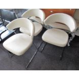 Set of three ' New York ' chairs in white leather and tubular chrome by Calligaris of Italy