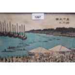 Hirosige, woodblock print, view of Takanawa in the night, 8ins x 12.5ins Discolouration to paper and