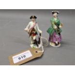 Two miniature Meissen figurines of riflemen, (both at fault)