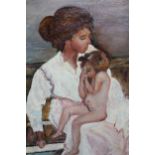 F. Diest, oil on canvas, mother and child in an interior, signed Diest, 21ins x 18ins approximately,