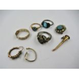 14ct Yellow gold ring set turquoise and seed pearl (at fault), a 19th Century oval turquoise and