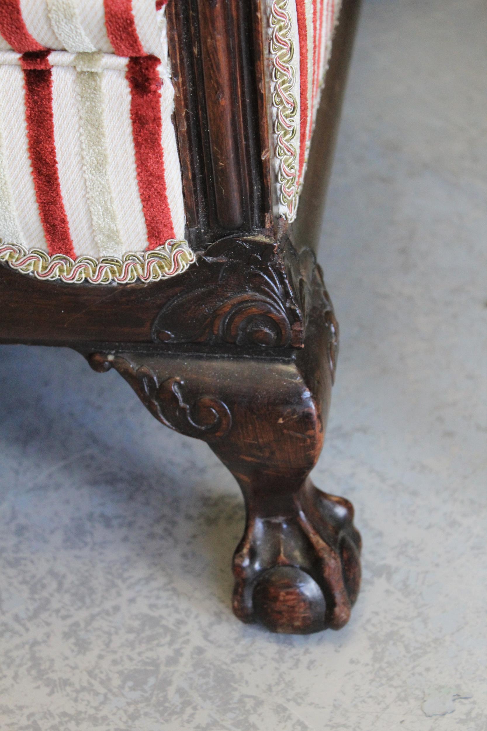 1920's Mahogany and upholstered three piece sitting room suite, raised on cabriole claw and ball - Image 3 of 3