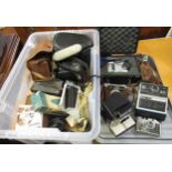 Box containing a quantity of various cameras including Yashica SLR, Box Brownies, Polaroids etc.