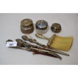 Pair of silver handled glove stretchers, a crumb brush, various other small items of silver and