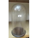 Victorian cylindrical glass display dome with a turned wooden base, 18ins high overall