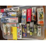 Box containing twenty various model aircraft kits, including Frog, Airfix, Revel, Heller etc.