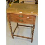 Oak two drawer canteen cabinet on barley twist supports