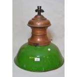 Large copper and green metal industrial type hanging gas lantern