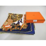 Large Hermes silk scarf / shawl, ' Sous L' Egide de Mars ', 126cm square, with a Hermes box together