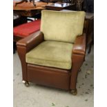 1930's Brown rexine covered club type armchair on low bun front supports