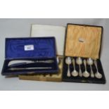 Silver handled shoe horn and button hook, in original case and two cased sets of silver plated