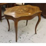 19th Century French rosewood line and marquetry inlaid centre table, the shaped top above a shaped