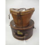 Leather hat box, another hat box, three various small leather collar and brush boxes etc.