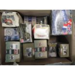 Box containing twelve Corgi and Solido diecast metal military vehicles