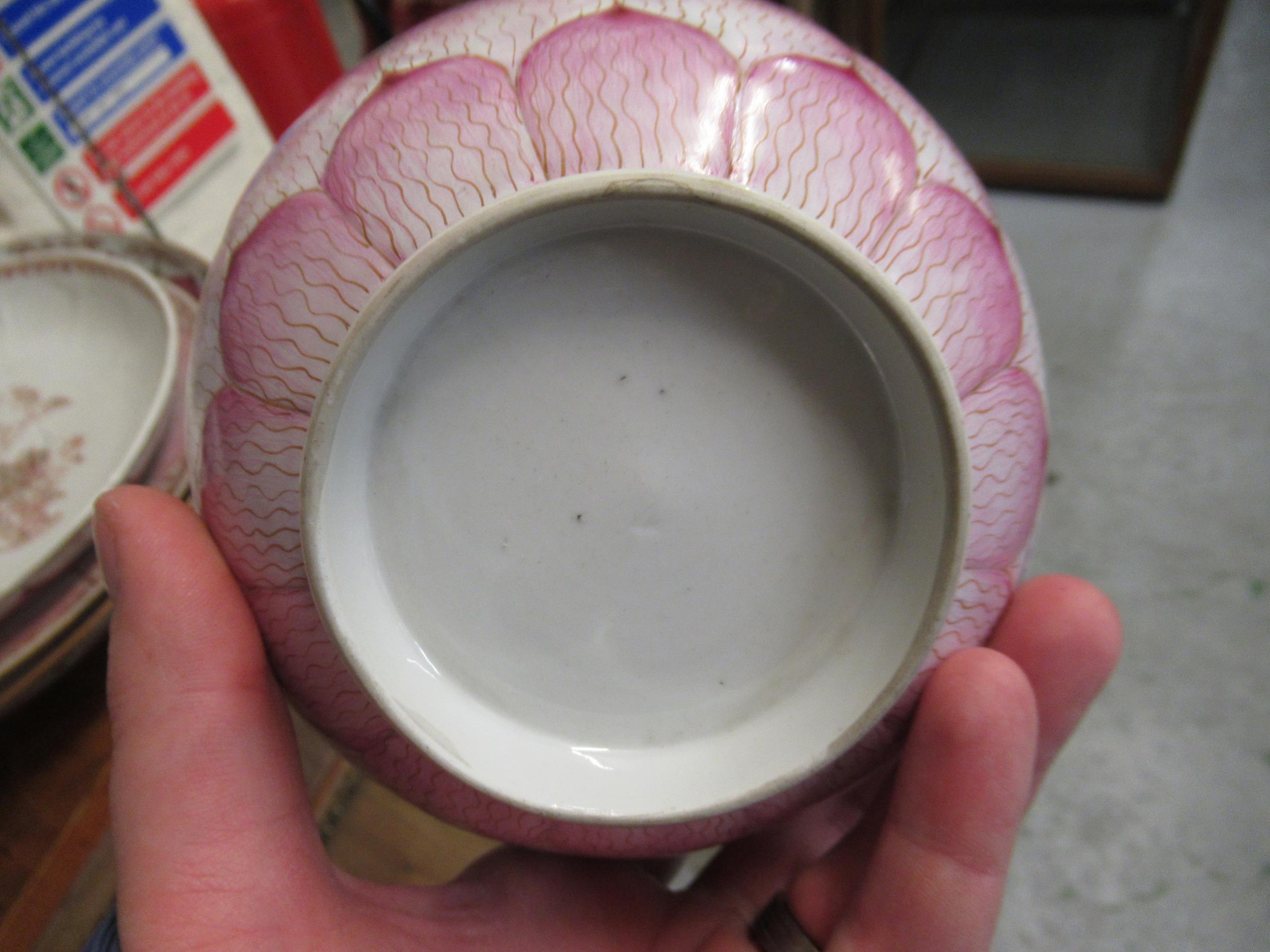 18th Century Chinese famille rose saucer dish painted with a central flowering shrub within a pink - Image 13 of 28