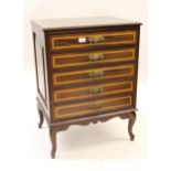 Unusual Edwardian mahogany satinwood banded bijouterie cabinet, with a glazed top above five drawers