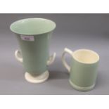 Wedgwood Keith Murray Celadon vase, 8ins high together with a similar mug