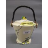 Burleigh Ware Pan biscuit barrel with cover, having cane work handle Some loss of paint and crazing