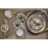 Pierced silver plated fruit bowl, bottle stand and sundries