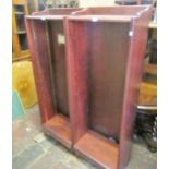 Pair of reproduction mahogany narrow tall bookcases, with adjustable open shelves, 22.5ins wide x