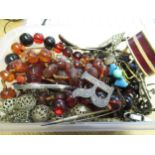 Quantity of miscellaneous costume jewellery including silver, bead necklaces, paste buckles, plaid
