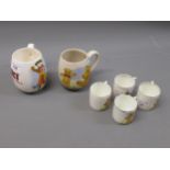 Joan Allen, two pottery mugs painted with teddy bears, together with a set of four similar coffee