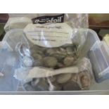 Quantity of pre 1947 (half silver) coins, mainly shillings, 114oz gross together with a tin