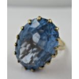 9ct Gold dress ring, set large blue stone Hallmarked, good overall condition Stone measurment - 18mm