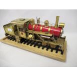 American large scale shay engine locomotive in brass and red metal It looks to be a working model