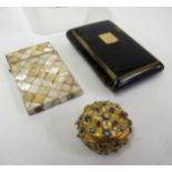 19th Century rectangular tortoiseshell card case (at fault), a mother of pearl smaller card case,