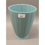 Wedgwood Keith Murray ribbed baluster vase in duck egg blue, printed and impressed marks to base,