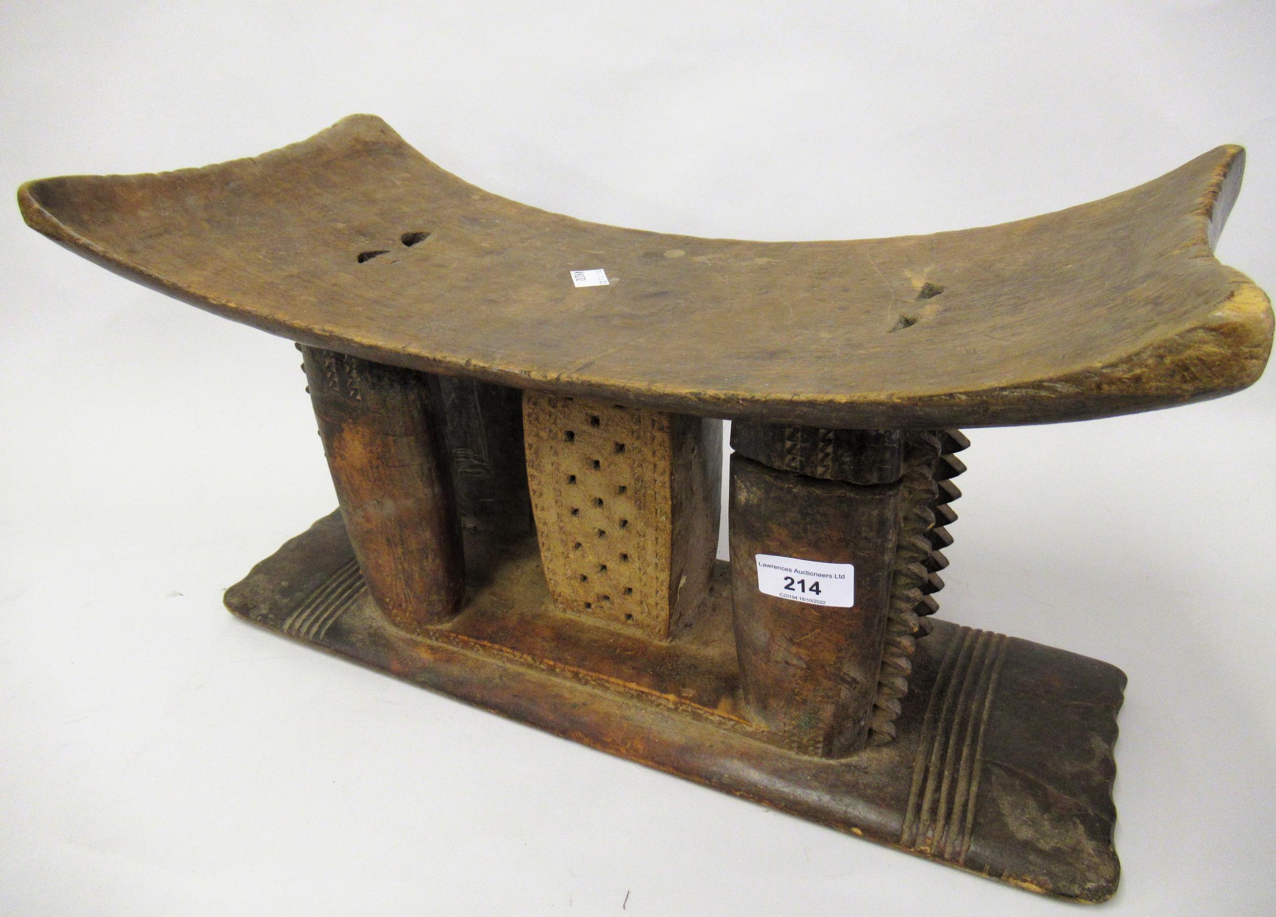 Late 19th Century Native African carved stool, with five carved column supports, 10.5ins high x