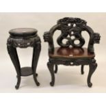 Late 19th / early 20th Century Japanese carved hardwood elbow chair, the dragon back and arms