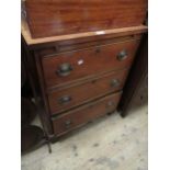 Small 19th Century mahogany three drawer chest with brushing slide 32ins high x 25.5ins wide x 16.