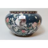 Japanese cloisonne jardiniere decorated with doves in foliage, 11.5ins diameter x 7.5ins high