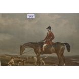 Pair of 19th Century coloured engravings, portraits of huntsman with horse and dogs, after