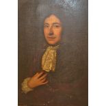 17th Century English school oil on canvas, half length portrait of a seated bewigged gentleman