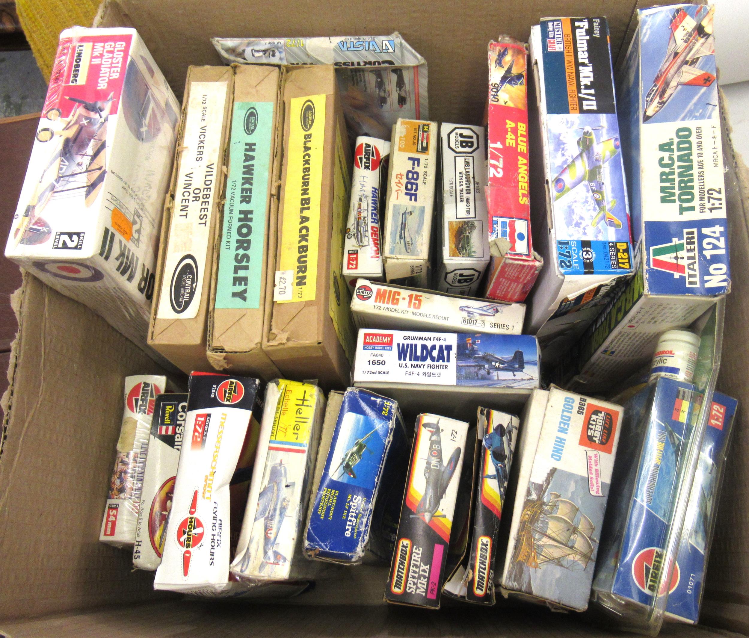 Twenty two unmade model aircraft kits including, Airfix, Heller etc