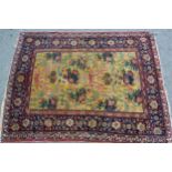 Unusual Abadeh rug with a stylised floral design on a yellow ground with borders, 4ft 6ins x 3ft