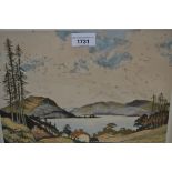 James Priddy, artist signed coloured etching, Loch Fyne, 9ins x 12ins, gilt framed