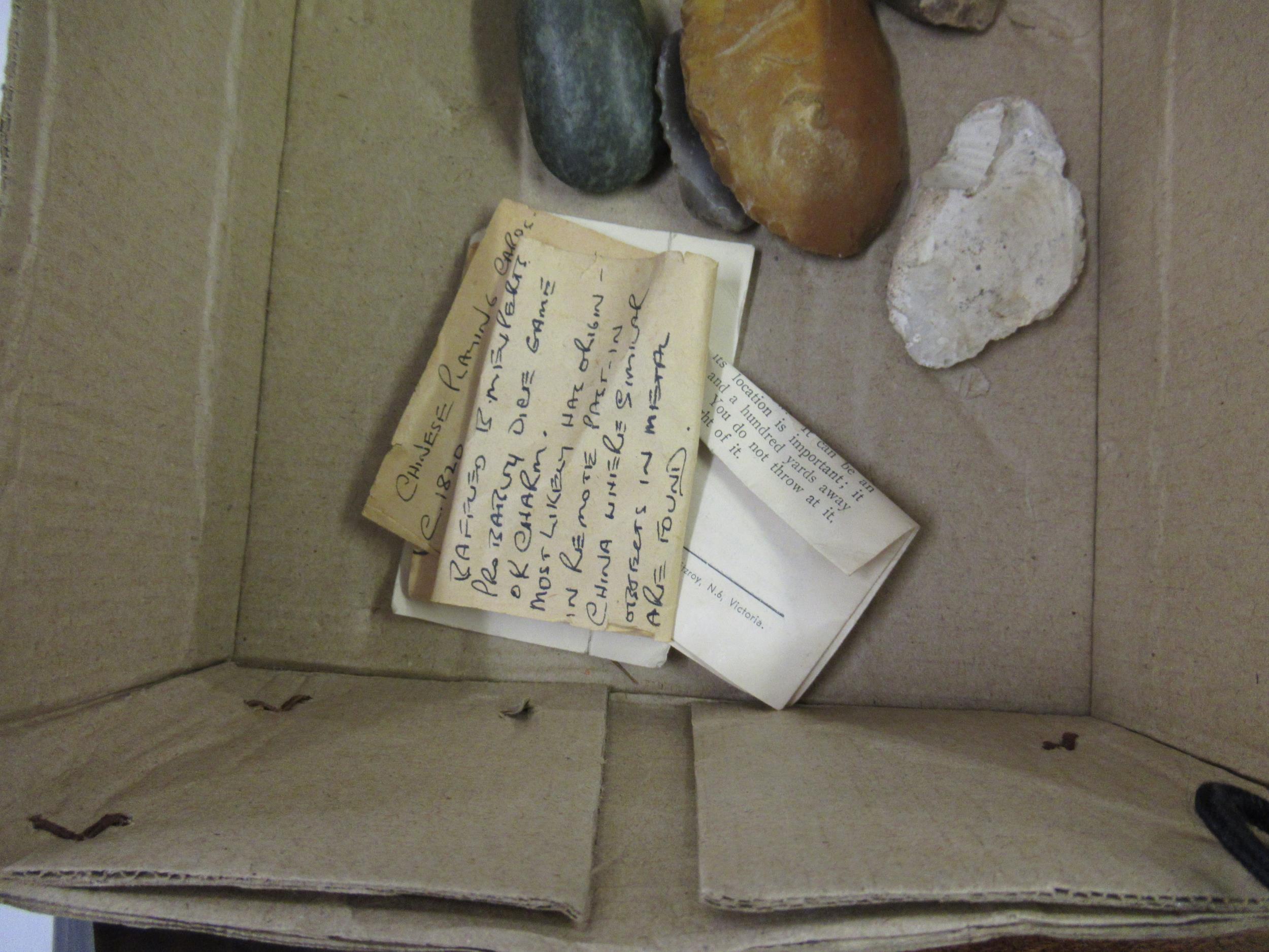 Box containing a collection of various carved stone axe heads and various flint tools etc., - Image 11 of 21